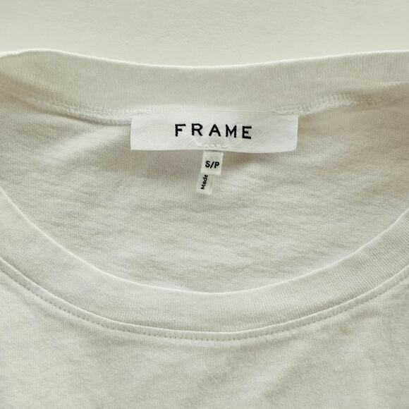 FRAME Knotted Rolled Tee Cotton Cap Sleeve T-Shirt White Size Small Crewneck - Picture 3 of 5